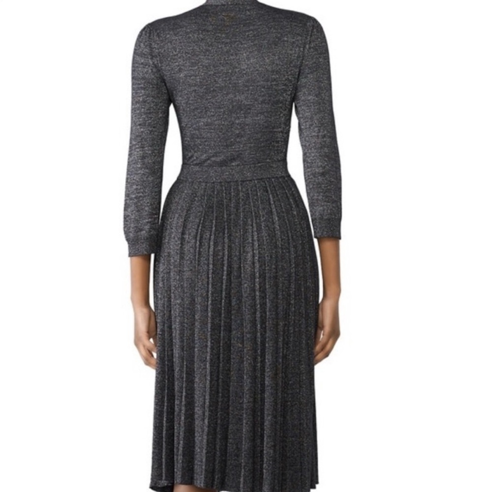 Kate Spade Metallic Dashing Beauty Knit V Neck Pleated Skirt Sweater Dress Sz XS - Picture 3 of 9